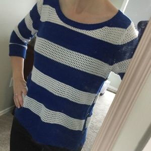 New York & Company Blue and White Nautical Sweater